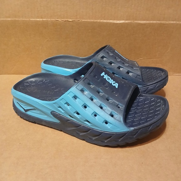 Hoka One One Recovery Slides M7/W8 Sandals Blue Comfort - Picture 1 of 7